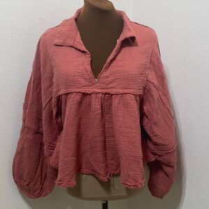 We The Free Silver Lining Cropped Puff Sleeve Women’s Size Small Top